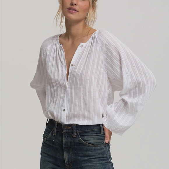 Cali Dreaming Tops - Cali by Cali Dreaming 100% Cotton Pleated Long Sleeve Kaya Shirt Pure White Med